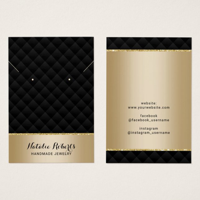 Visning för juveleraravårning i Luxury Black & Gul Visitkort (Framsida & baksida)