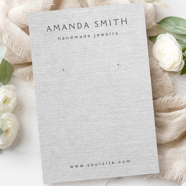 Visning för lätt grått linen- visitkort (Light gray linen look earring display card)