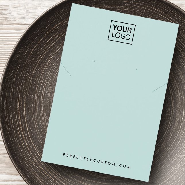 Visning för ljusblått tillagt logotyp-halsband visitkort (Light blue add logo necklace earring display card)