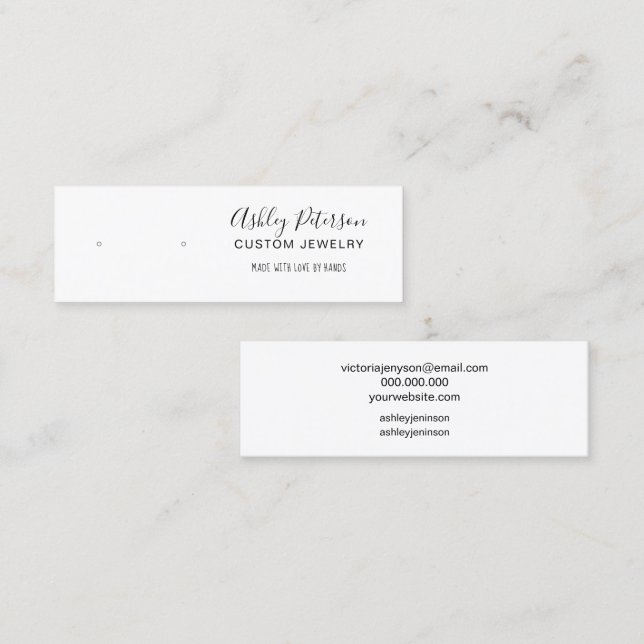 Visning för minimalistisk svartvit smyckesörning mini visitkort (Fram/baksida)