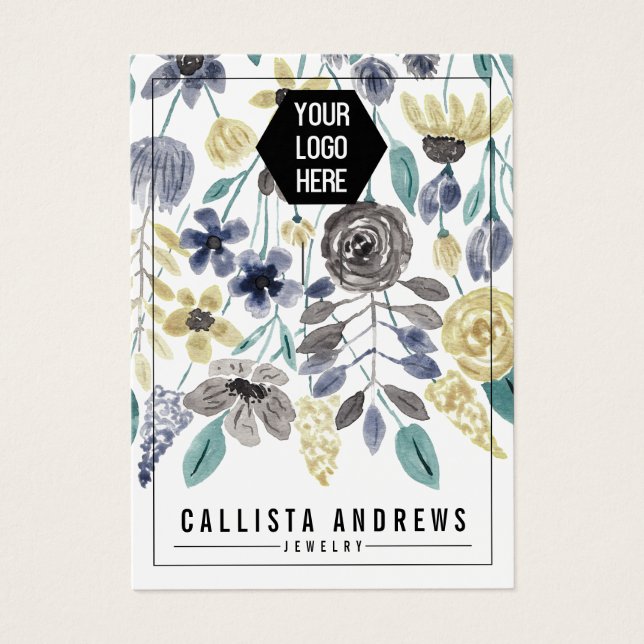 Visning för nyckelkedjekort för grått Gult-Blommig Visitkort (Framsidan)