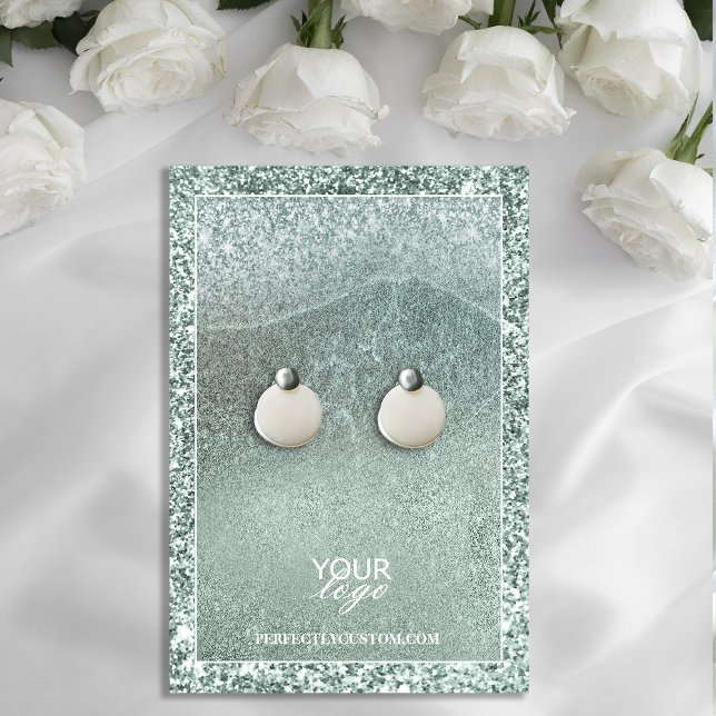 Visning för oceaninspirerad Glitter- Visitkort (Ocean-Inspired Glitter Earring Display Card #sagegreen #greeneryglitter #chick;earringdisplaycard)