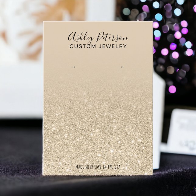 Visning för örning av smycken i guld glitter visitkort (Ivory light gold glitter jewelry earring display business card)