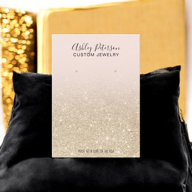  visning för örning av smycken i guld glitter visitkort (Blush light gold glitter jewelry earring display business card)
