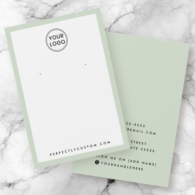 Visning för öronring av Light Sage grönt gräns log Visitkort (Light sage green border logo earring display card)