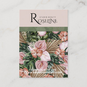 Visning för rosa av  blommor i tropiska djungelblo visitkort