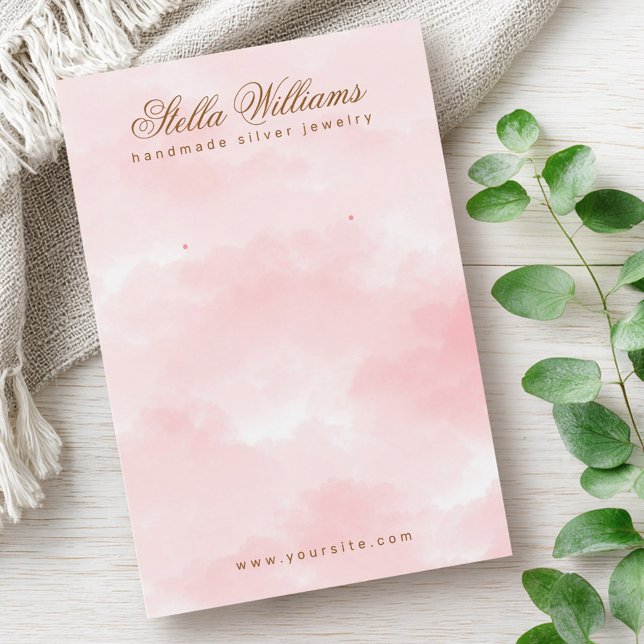 visning för rosa av vattenfärgsörring visitkort (Pink watercolor earring display card)