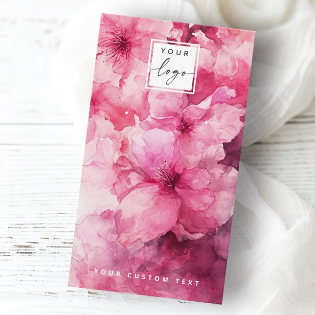 visning för rosa blommigt av vattenfärgsblommor visitkort (Pink floral watercolor flower earring display card)