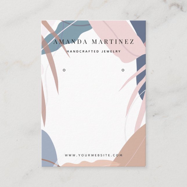 Visning för Rosa och blått Tropical Löv Earring Visitkort (Framsida)