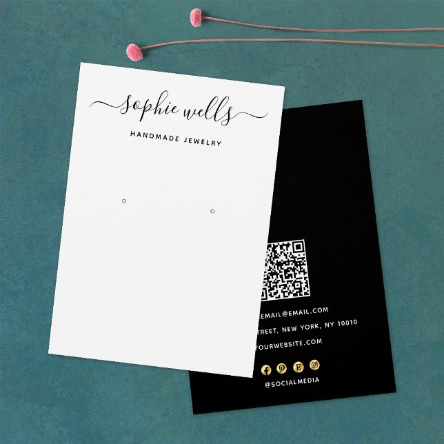 Visning för skriptsvartvitt QR-kodläsare Visitkort (Skapare uppladdad)