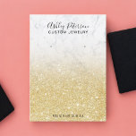Visning för smyckesörning för marmor chic glitter visitkort<br><div class="desc">En modern visning för smycken i snyggt med hål-markörer som du kan flytta runt eller ta bort med elegant modern enkel handskrift för stil-typografi på en faux chic guld elegant och vit marmor glitter och trendig bakgrund. All text är elegant,  lägg till dina anpassade-medier.</div>