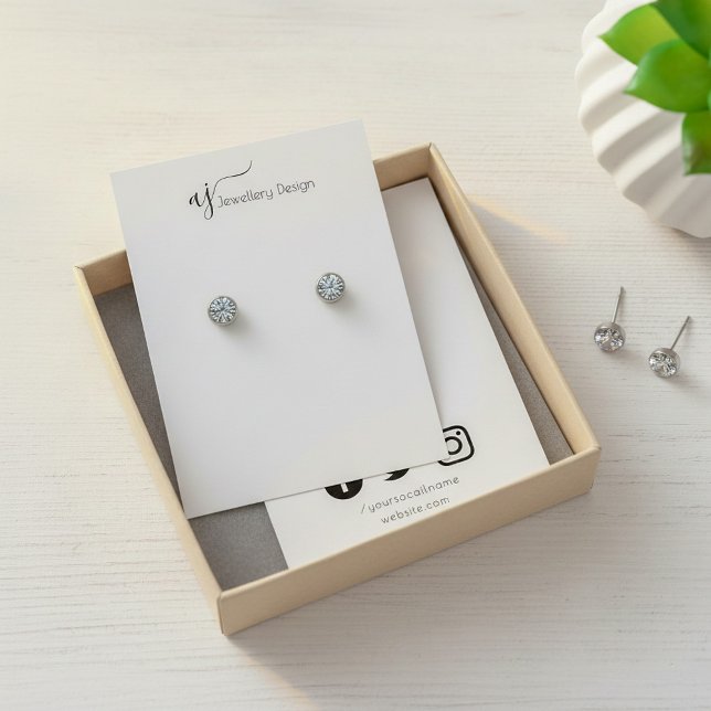 visning för Social-mediet Monogram-öronring Visitkort (Social media Monogram earring display card.)