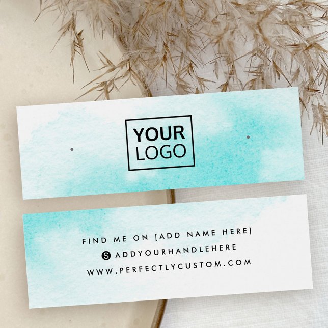 Visning för stuvning av akvblått vatten färg litet visitkort (Aqua blue water color stud earring display card)