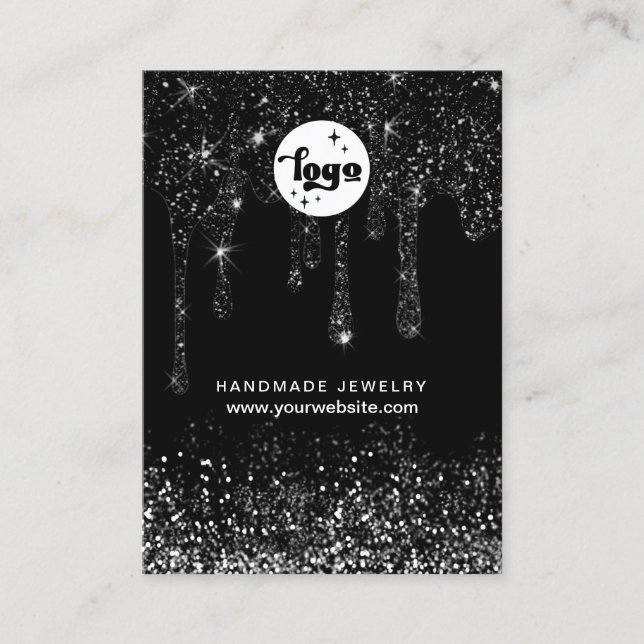 visning för svart droppe glitter visitkort (Framsida)