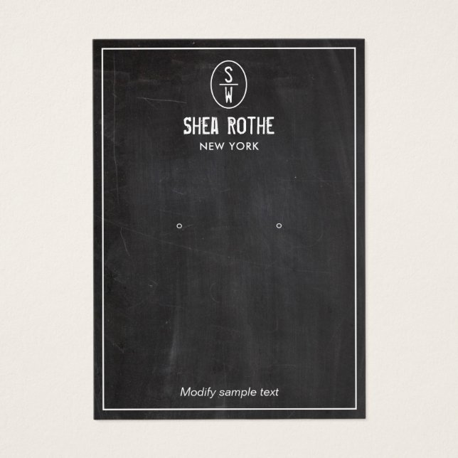 Visning för svart Rustic Frimärke Monogram Earring Visitkort (Framsidan)