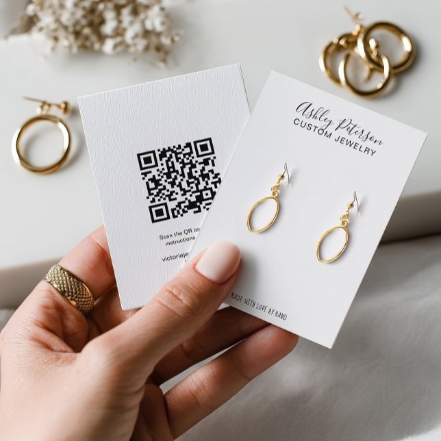 Visning för svartvit smyckesörning visitkort (Qr code black white jewelry earring display business card)