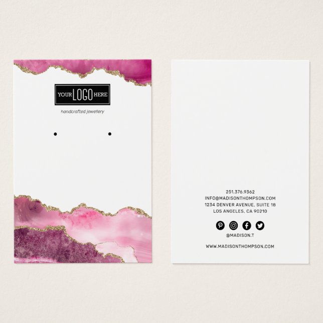 Visning för trendig Rosa & Guld Agate Earring Visitkort (Framsida & baksida)