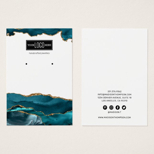 Visning för trendig Teal & Guld Agate Earring Visitkort (Framsida & baksida)
