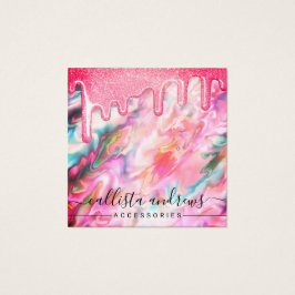 Visning för uppläsning av Coral Pearl Opal Glitter Fyrkantigt Visitkort