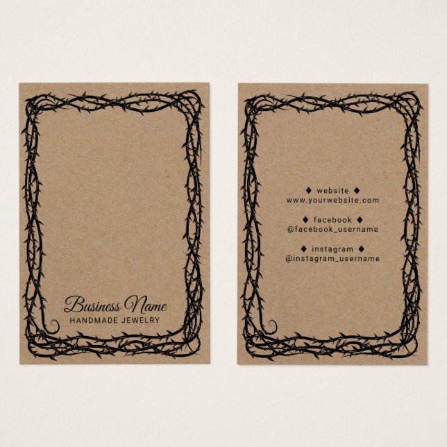 Visning för uppläsning av Rustic Kraft Thorn Vine  Visitkort (Framsida & baksida)