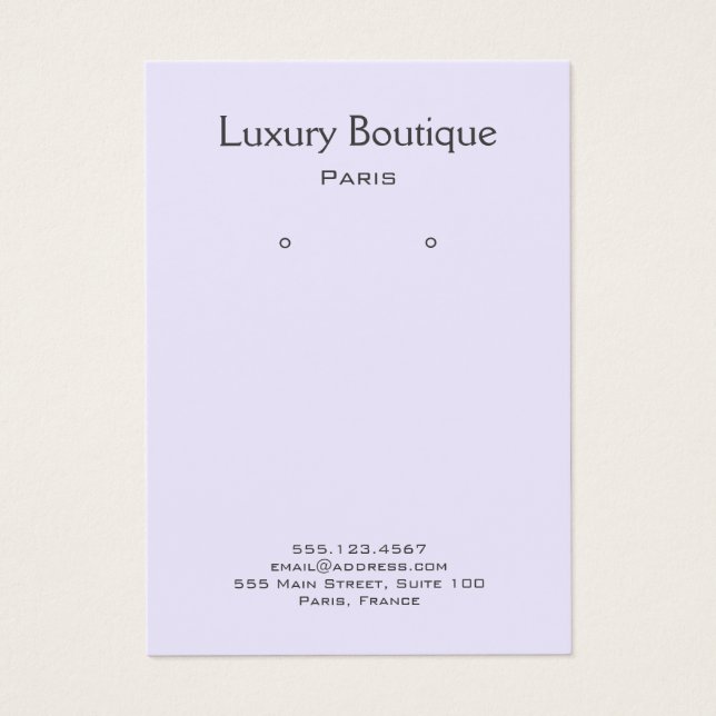 Visning för vanlig minimal blek, lilac Jewelry Ear Visitkort (Framsidan)