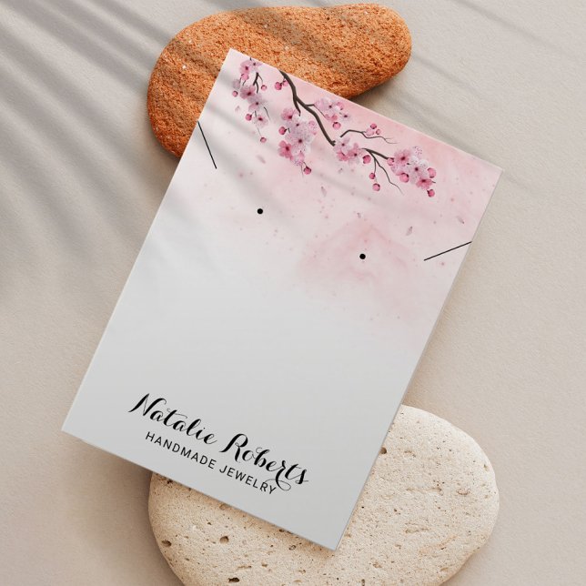 Visning för vattenfärgsfärja Cherry Blommar Earrin Visitkort (Skapare uppladdad)