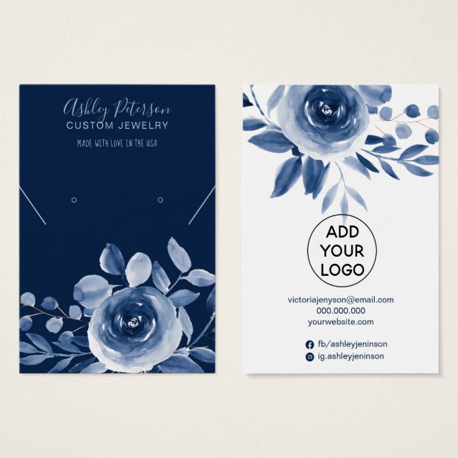Visning för vattentorfärgad indigo juvelerarring,  visitkort (Framsida & baksida)