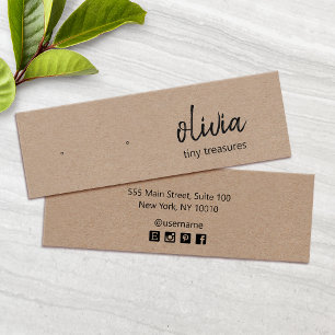 Visning-kort för Script Stud Earring Tan Kraft Litet Visitkort