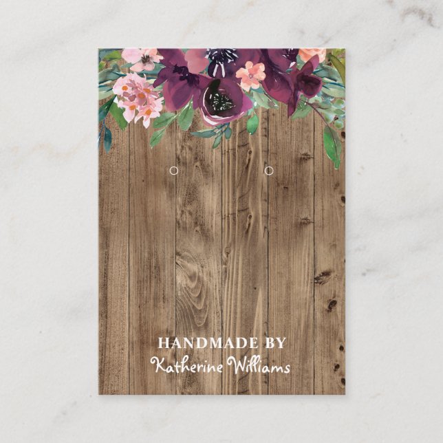 Visning| Rustic Wood & Burgundy Watercolor Visitkort (Framsida)