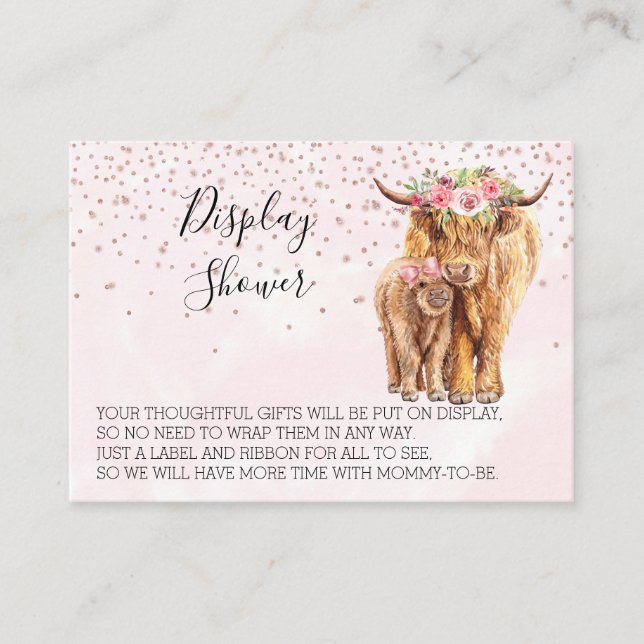 Visning Shower Baby Shower Highland Cow Rosa Calf Visitkort (Framsida)