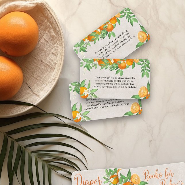 Visning Visa ingen Dikt Citrus Orange Neutralt för Tilläggskort (Display Shower insert cards from my Citrus Orange Baby Shower collection)
