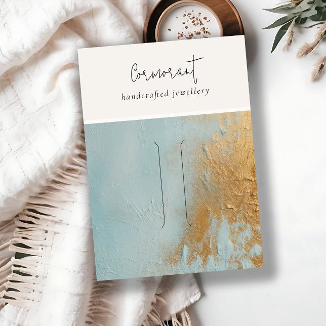 Visningen Aqua Blue Guld Oil Paint Struktur Hairpi Visitkort (Skapare uppladdad)