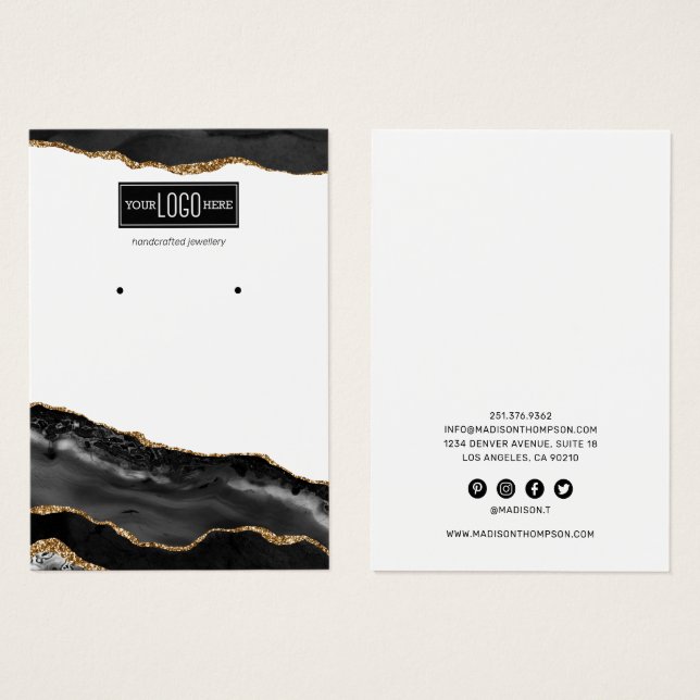 Visningen Black & Guld Agate Stud Earring Visitkort (Framsida & baksida)