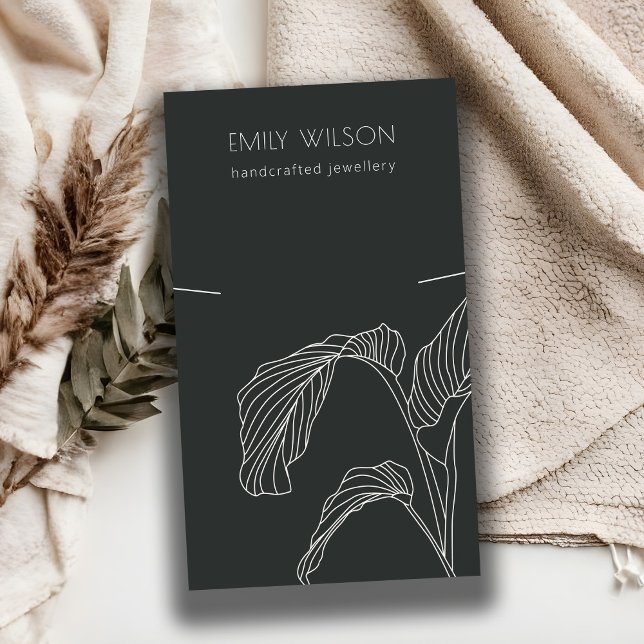 Visningen Black White Handflatan Leafy Sketch Neck Visitkort (Skapare uppladdad)