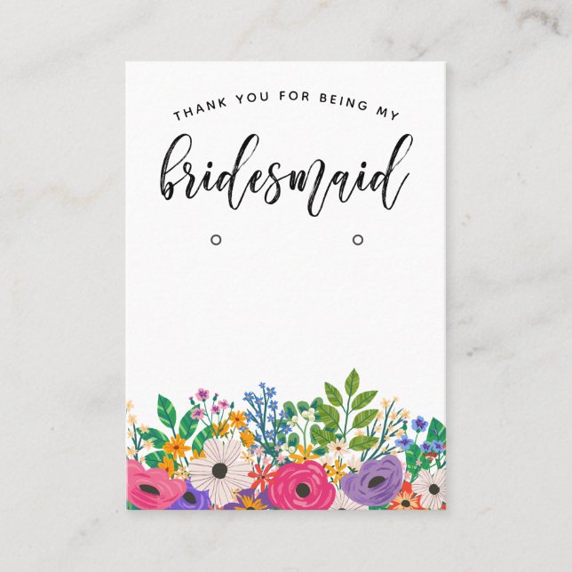 Visningen blommigt Bridesmaid Tack Favor Earring Visitkort (Framsida)
