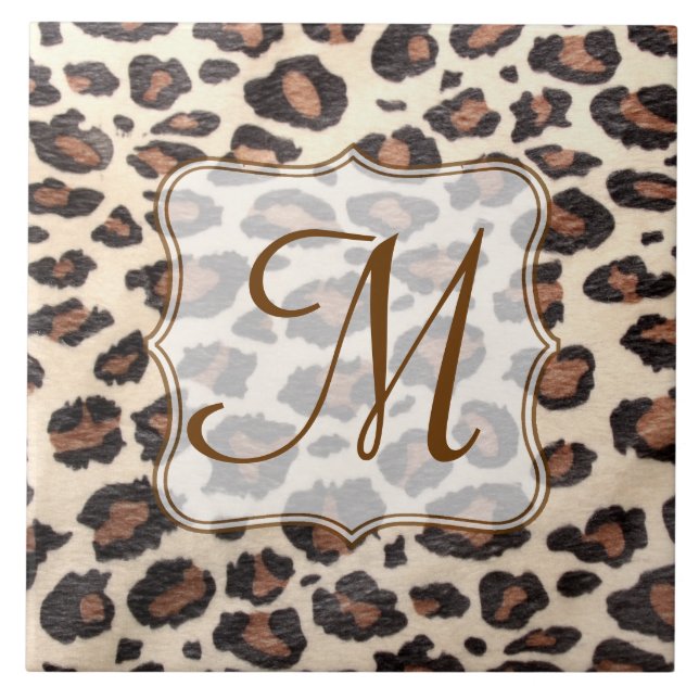 Visningen Cheetah Spot Animal Print Monogram Tile Kakelplatta (Framsidan)