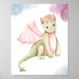 Visningen Cute Patel Rosa and Grönt Dragon Poster