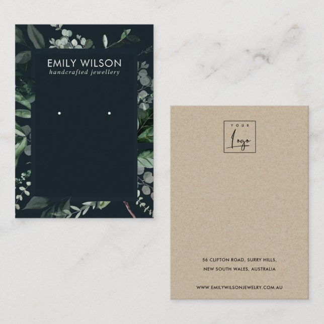 Visningen för marin svart läder i Ram fauna Earrin Visitkort (Fram/baksida)