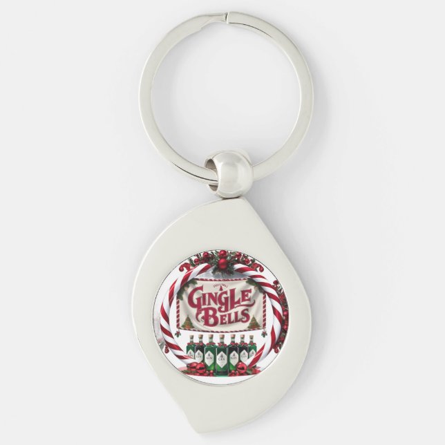 Visningen Gingle Klockor jul Gin Swirl Silverfärgad Nyckelring (Framsidan)