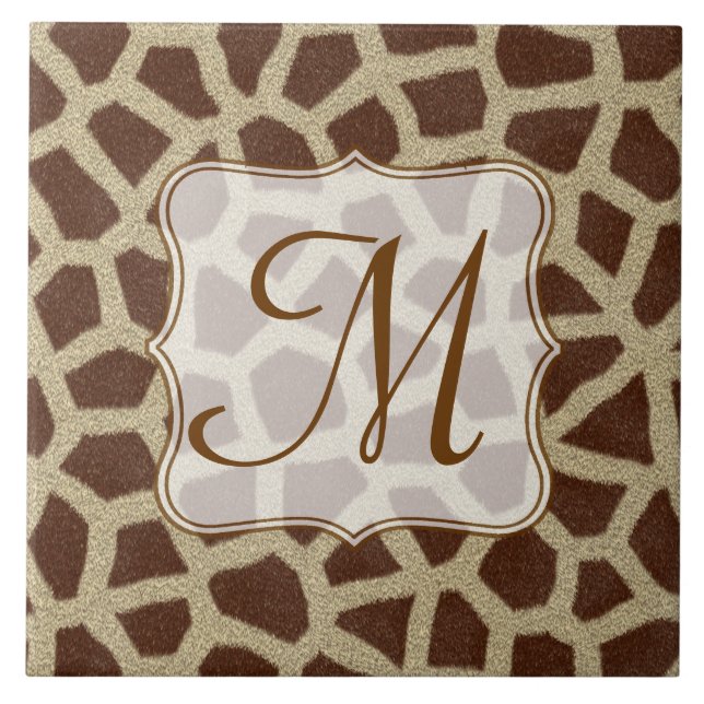 Visningen Giraffe Spot Animal Print Monogram Tile Kakelplatta (Framsidan)