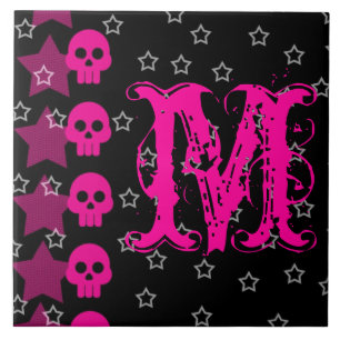 Visningen Girly Skull EMO Punk Rocker Monogram Kakelplatta