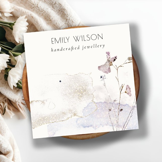 Visningen glitter Pressed Flowers Earrings Stud Fyrkantigt Visitkort (Skapare uppladdad)