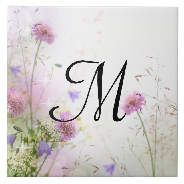 Visningen Lavender Vild Flowers Bassäng Monogram   Kakelplatta (Framsidan)