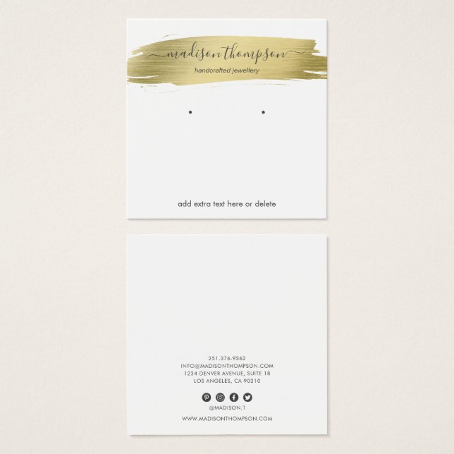 Visningen Modern Guld Chic Earring Fyrkantigt Visitkort (Framsida & baksida)