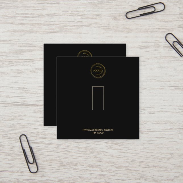 Visningen Ring Holder lägg till din Logotyp Black Fyrkantigt Visitkort (Fram/Back In Situ)