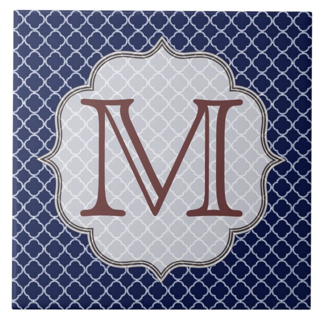 Visningen Tile Navy Blue Quarterfoil Latti Monogra Kakelplatta (Framsidan)