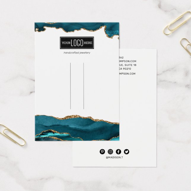 Visningen trendig Teal & Guld Agate Hair Clip Visitkort (Kontor)