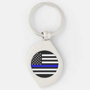 Visningen Tunn, blå linjegrafikdekoration Swirl Silverfärgad Nyckelring