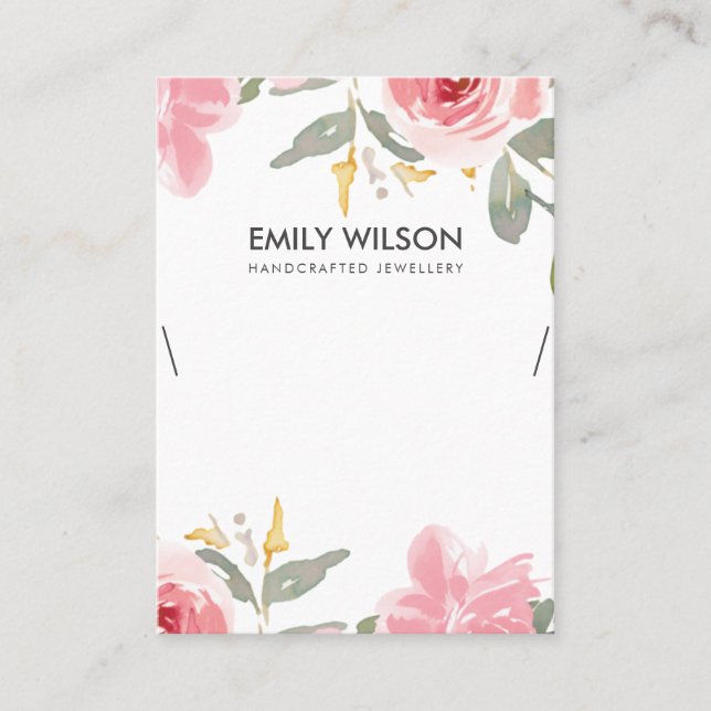 VISNINGEN VATTENFÄRGNECKLAS I BLOMMIGT  ROSA ROS VISITKORT (Framsida)