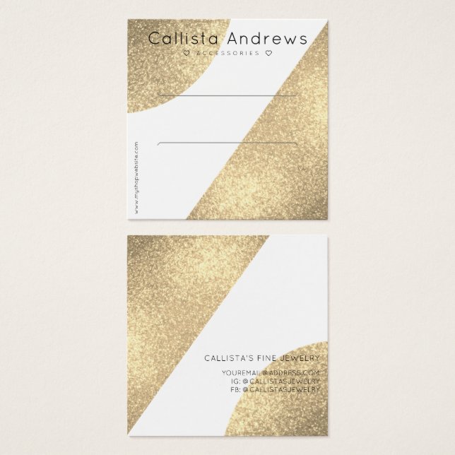 Visningen White Guld Glitter Geo Heart Clip Fyrkantigt Visitkort (Framsida & baksida)